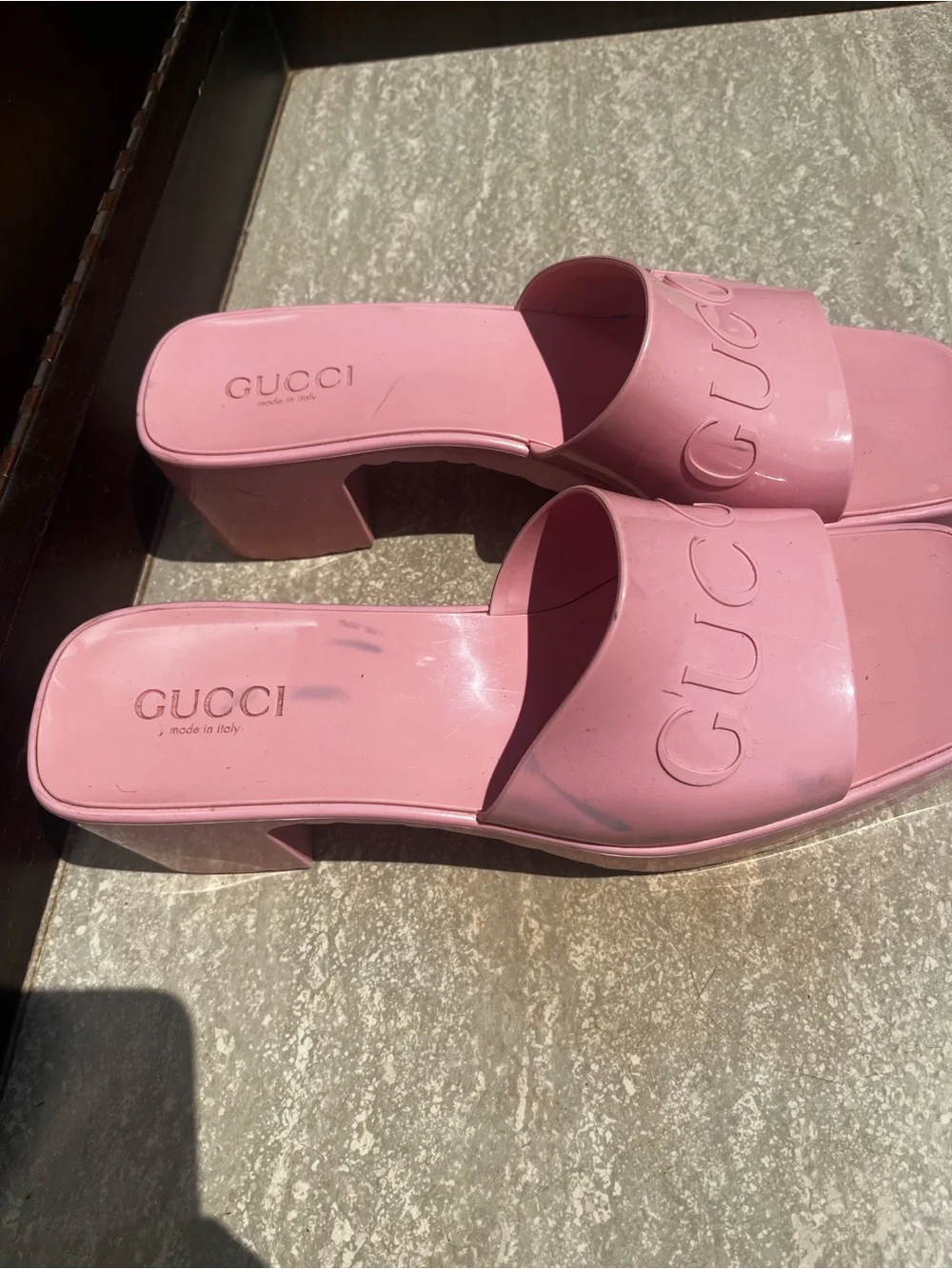 Gucci Pink Platform Slide Mules